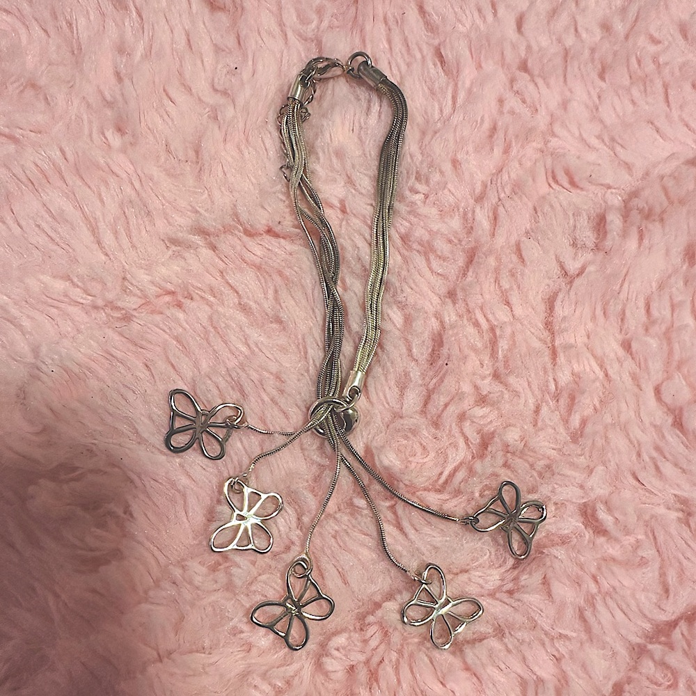 Silver Butterfly Clasp Necklace and Bracelet Set